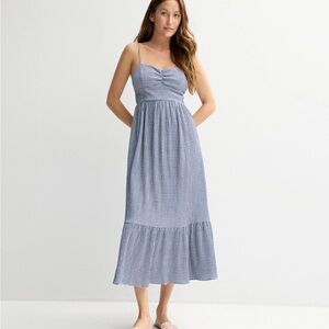 Boutique Deep Blue Gingham Maxi Dress